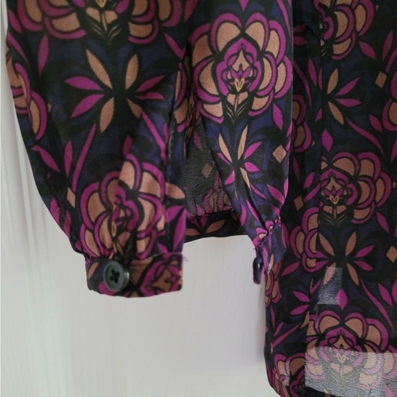 Vintage LOFT Sheer Print Blouse in Jewel Tones - Picture 6 of 11